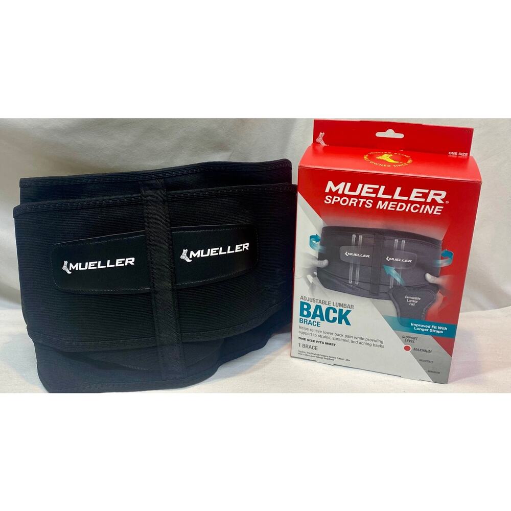 Mueller Adjustable Lumbar Back Brace Maximum Support One Size Fits Most Black